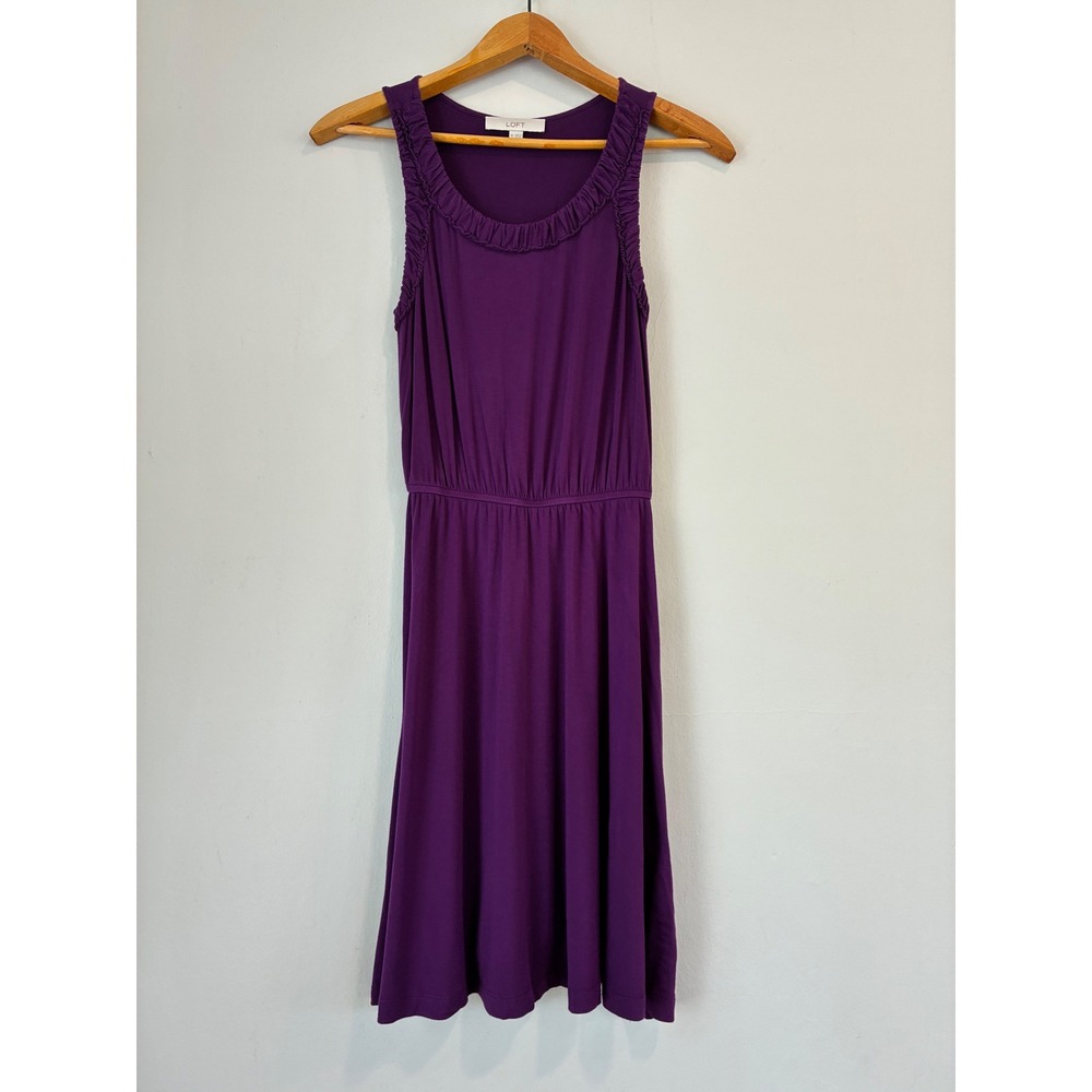 LOFT Purple Sleeveless Ruffle Neck Jersey Knit Dress XS